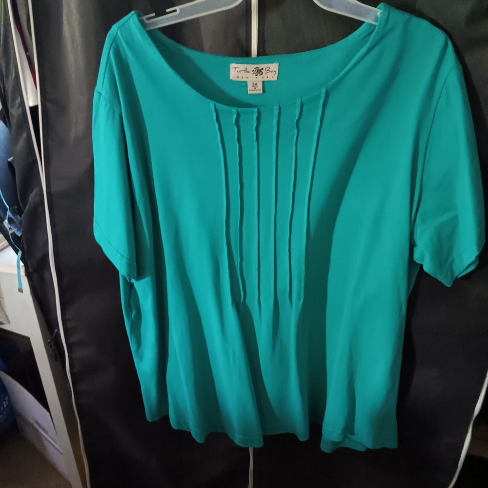 Turquoise Bay Teal Pleated Women's Blouse